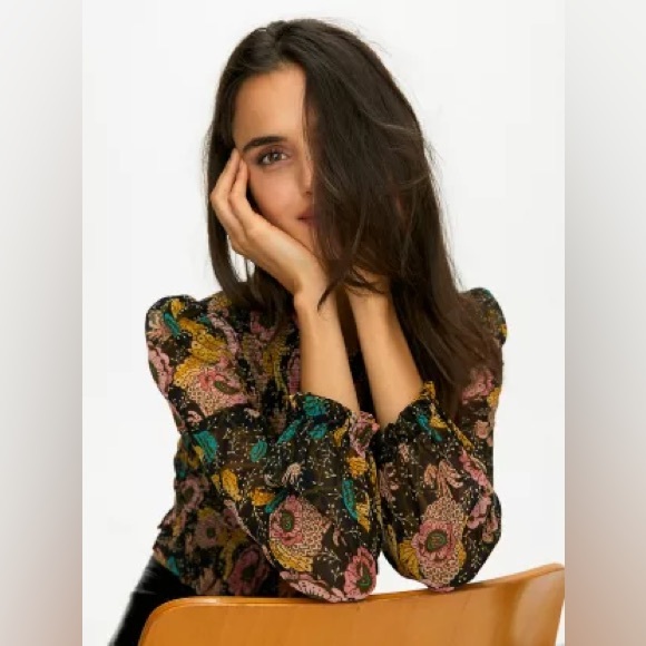 Aritzia Wilfred Lilith Blouse Artist Print Prairie Blouse Cropped Size Medium - Picture 3 of 7